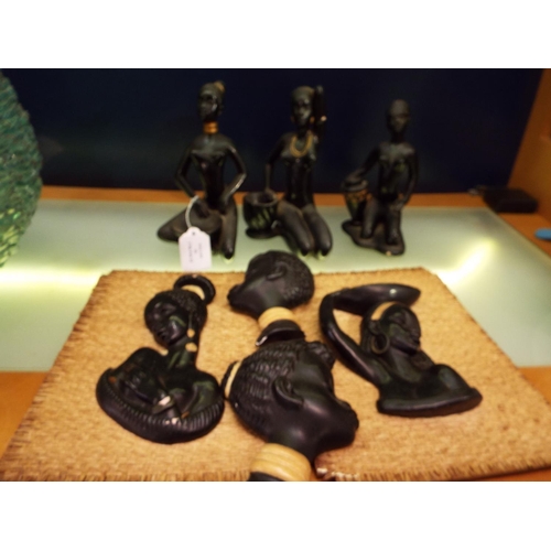 16 - A selection of black painted plaster figurines and bust's