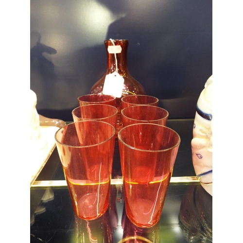 48 - A cranberry glass lemonade set