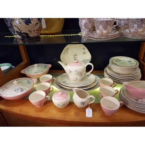 57 - A retro J & G Meakin dinner service comprising of plates, tureen, cups and saucers, gravy boat etc