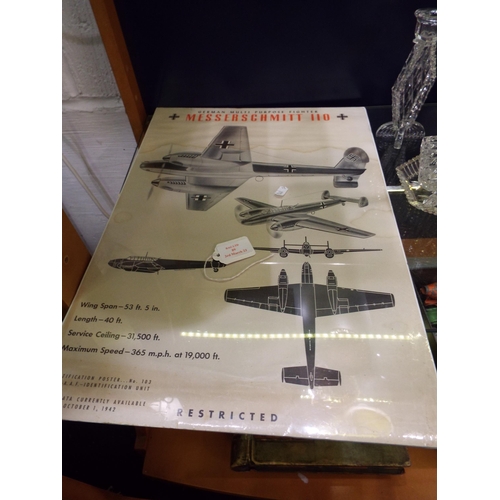 89 - A WWII aircraft recognition poster 'German Multi Purpose Fighter Messerschmitt 110'