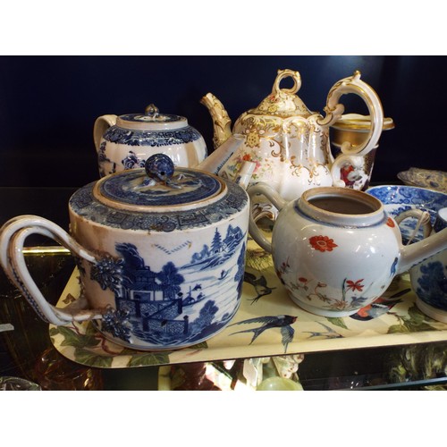 95 - A mixed selection of assorted china to include 'Imari' vase, trefoil dish, tea-pots etc