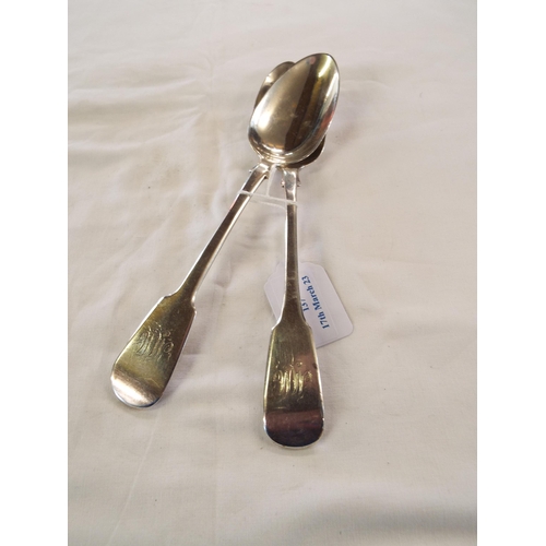 137 - A pair of Exeter 1831 silver serving spoons fiddle pattern, 5.68oz