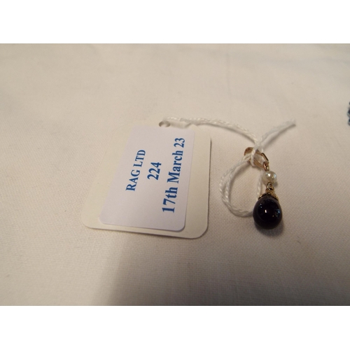 224 - A natural sapphire and pearl tear drop pendant