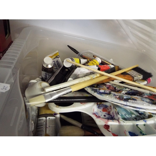 376 - A box of artists paints and brushes