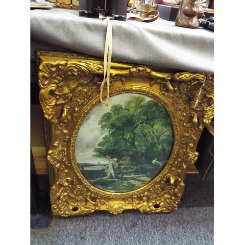 407 - A ornate gilt framed print of barge scene