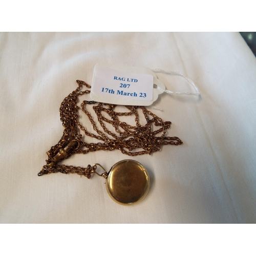 207 - A vintage yellow metal fob watch chain and locket pendant