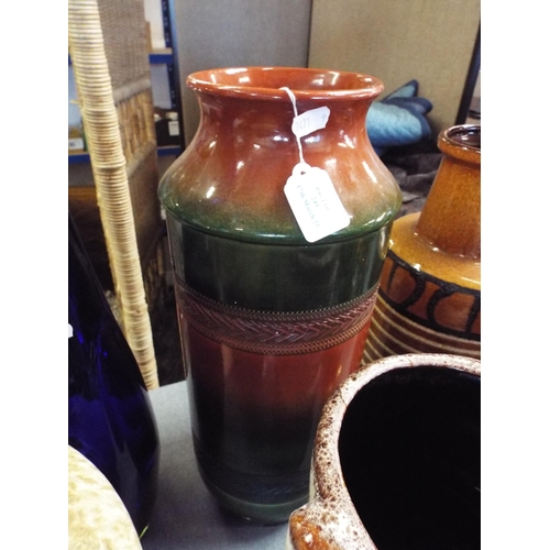 249 - A West German fat lava vase in green and brown colourway, 18