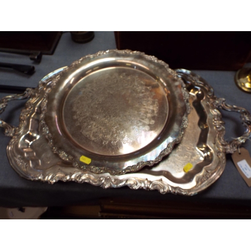 289 - A large silver-plated tray together with a round silver-plated tray