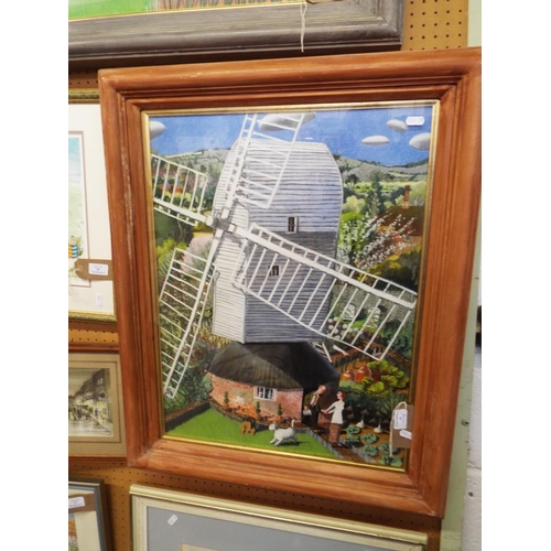 387 - Richard Adams varnished chalk pastel 'The Poets Windmill' signed to the right framed and glazed 17 1... 