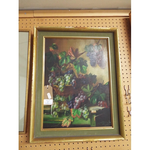 427 - A framed Saville oil on panel depicting still life of grapes and vine