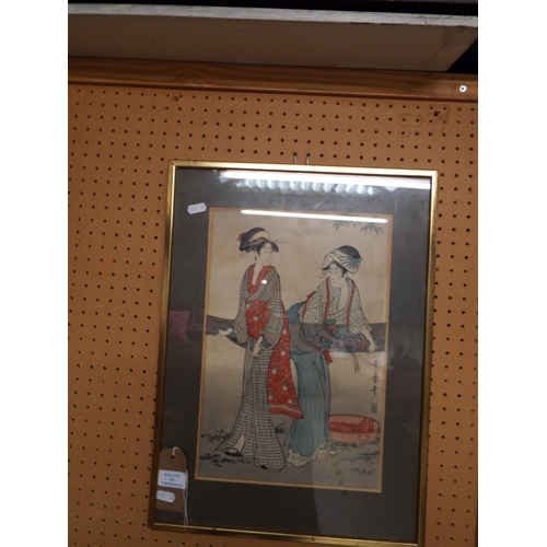 436 - A framed Japanese print of two ladies