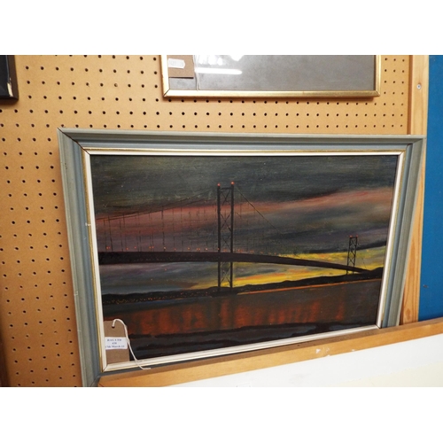 438 - An oil painting on board of 'The Forth Bridge' by D. Wilson - Glasgow