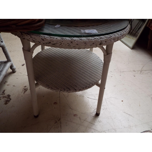 474 - A white painted wicker side table with glass top