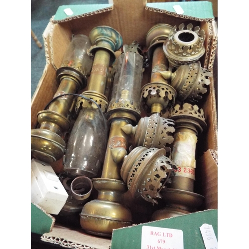 679 - A selection of brass railway carriage sconces