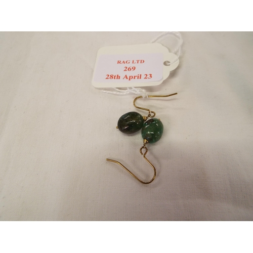 269 - A pair of natural emerald earrings with yellow metal ear wires