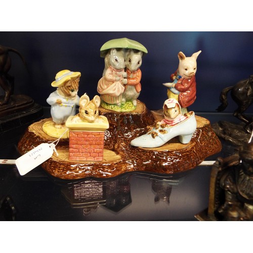 6A - A Beswick tree bark five place stand with Royal Albert Goody and Timmy Tiptoe, Pigling Eats his Porr... 