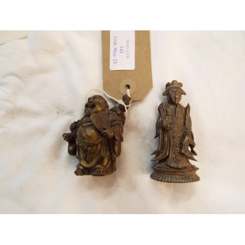 142 - A bronze Oriental Buddha together with another bronze Oriental male figure