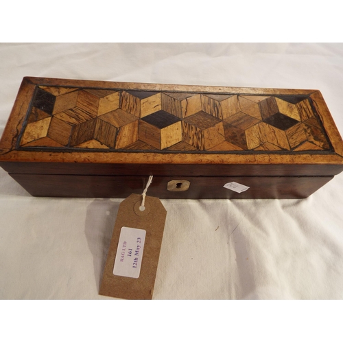 161 - A 19thC Tunbridge-ware tumbling blocks glove box