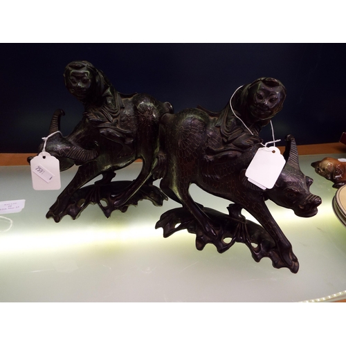 22 - A pair of Chinese carved figure water buffalo with riders