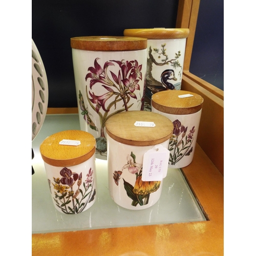 39 - Four Portmeirion 'Botanic Garden', storage jars together with a 'Birds of Britain' storage jar