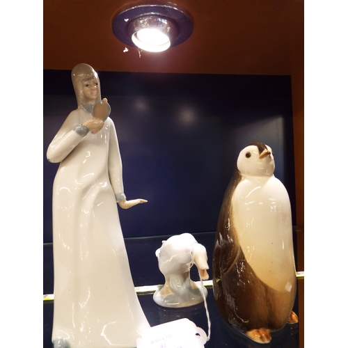 42 - A USSR penguin, a Lladro figure of a goose and another figure