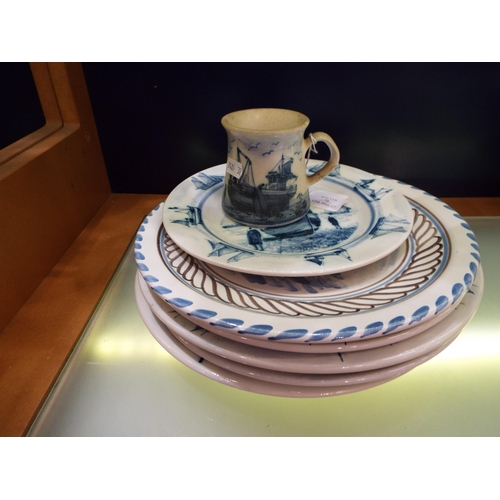 75 - A selection of Cinque Ports and Iden Pottery blue and white maritime china to include plates and a s... 