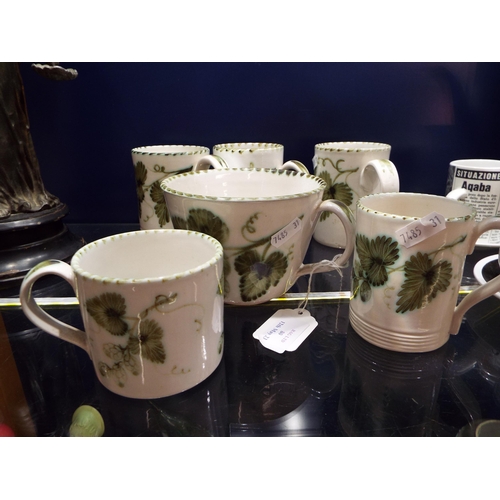 80 - Six Rye Pottery mugs of various sizes with hop and vine design