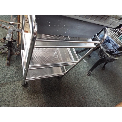 614 - A brush steel three tier trolley