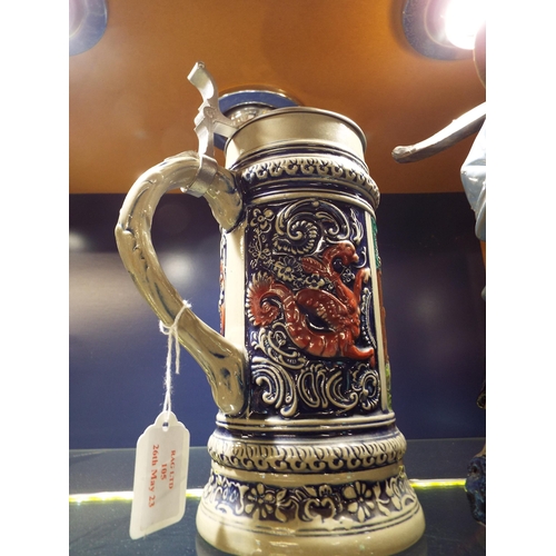 105 - A Gertz West German beer stein with hunting scene decoration