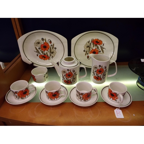 39 - A retro J & G Meakin 'Poppy' part coffee/tea set comprising four cups and saucers, coffee pot, tea p... 