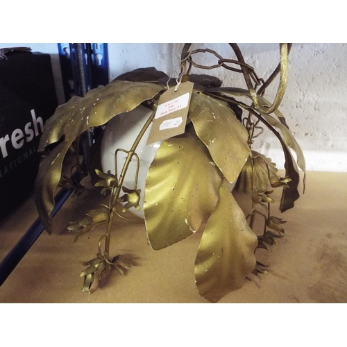 350 - A vintage gilt painted ceiling lamp with opaque globe shade