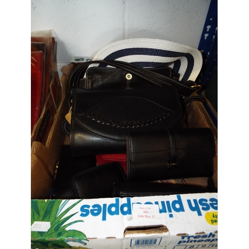 360 - A mixed selection to include purses, hat and handbags
