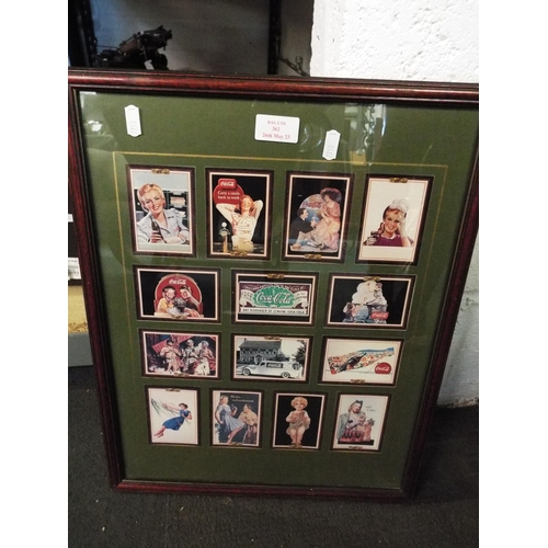 362 - A framed group of Coca-Cola advertising cards