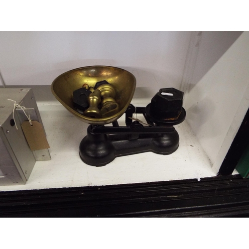 398 - A set of vintage black painted Salter scales and weights
