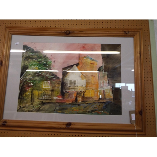 401 - A John Piper treated pastel depicting a street scene mounted, framed and glazed signed lower right