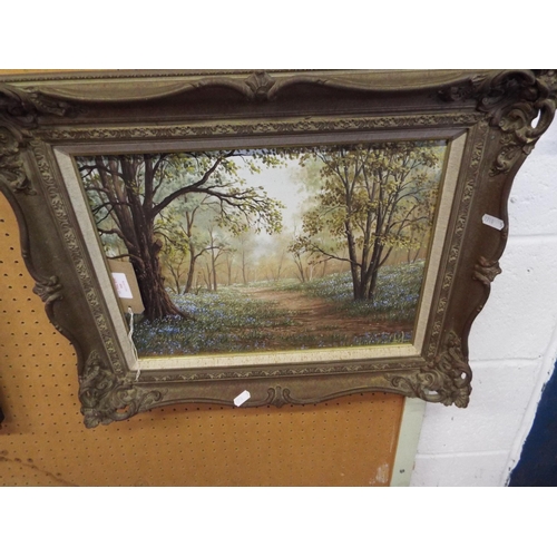 404 - An oil on canvas 'Addington Bluebell Wood' signed lower right