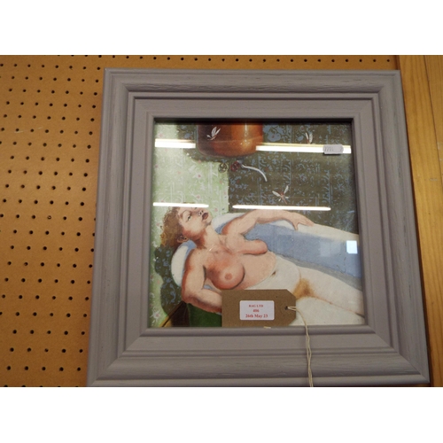 406 - Richard Adams varnished chalk pastel 'Female in Bath' framed and glazed