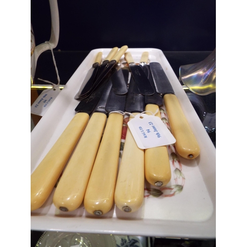 94 - Two sets of six bone handled knives
