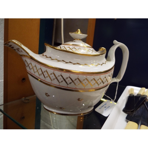 95 - An early English tea-pot with gilt banding and decoration