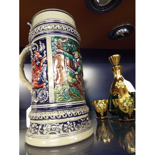 104 - A Gertz West German beer stein with hunting scene decoration