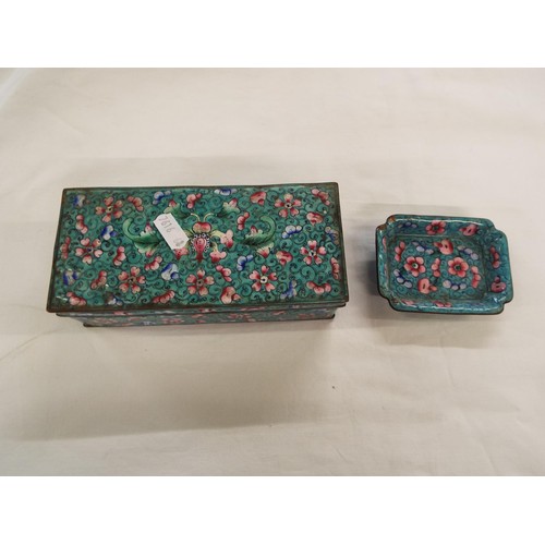 67 - A Chinese cloisonné box and pin dish, two ginger jars, shallow bowl, rice cup and vase