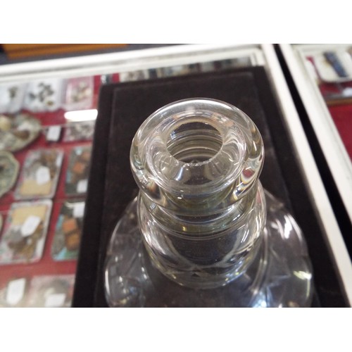 92 - A French glass cat paperweight, chandelier, flute, silver-plated sauce boat and coaster