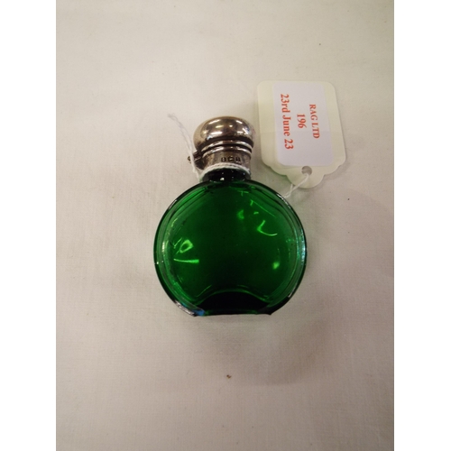 196 - A Birmingham silver topped green glass scent bottle