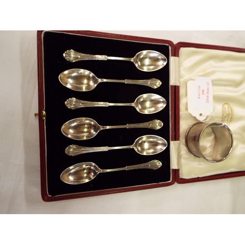 200 - A boxed set of six Birmingham 1947 silver tea-spoons and a Birmingham 1983 silver napkin