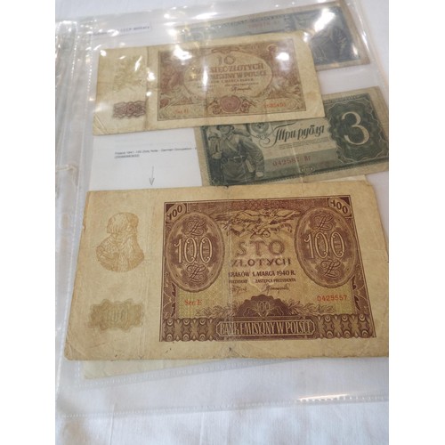 138 - A selection of Wartime banknotes in 8 sleeves Nazi Issue for occupied countries to include Poland, G... 