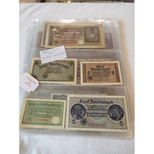 138 - A selection of Wartime banknotes in 8 sleeves Nazi Issue for occupied countries to include Poland, G... 