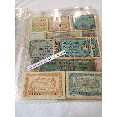 139 - A selection of WWII banknotes in 7 sleeves to include Hungary, Pengo, Russian, Red Army, French, Ger... 