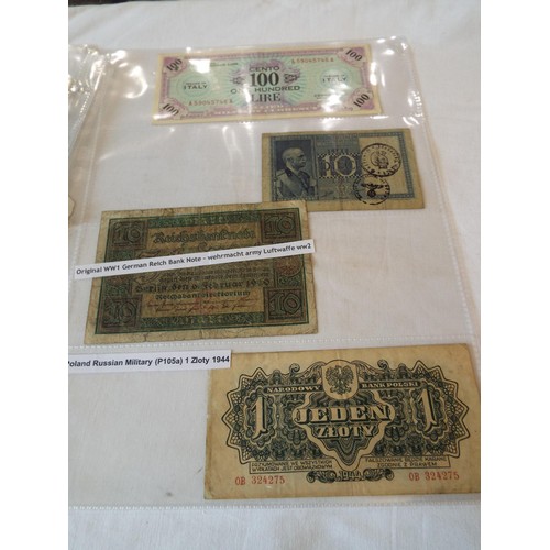 139 - A selection of WWII banknotes in 7 sleeves to include Hungary, Pengo, Russian, Red Army, French, Ger... 