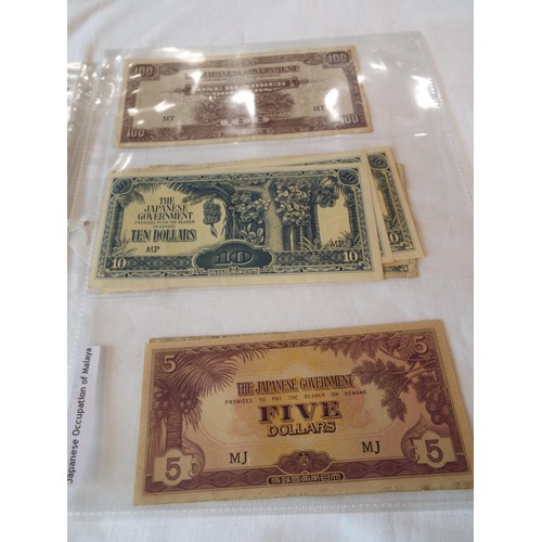 141 - A selection of Wartime banknotes in 6 sleeves to include Philippines, Japan etc