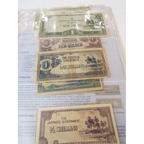 142 - A selection of Wartime banknotes in 8 sleeves to include Japanese